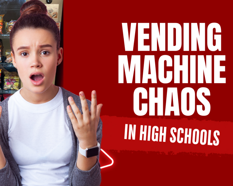 A highschool aged female standing in front of a micro-market expresses frustration.